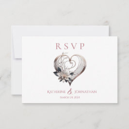 Modern Rosa Heart med blommor Bröllop OSA Kort