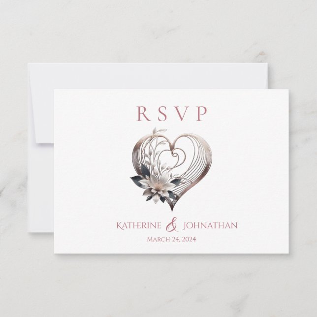 Modern Rosa Heart med blommor Bröllop OSA Kort (Framsida)