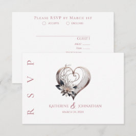 Modern Rosa Heart med blommor Bröllop OSA Kort