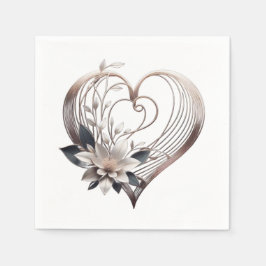Modern Rosa Heart med blommor-Bröllop- Pappersservett