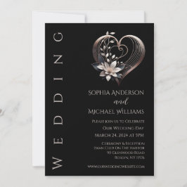 Modern Rosa Heart med blommor Bröllopinbjudan Inbjudningar