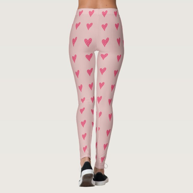 Modern Rosa Heart med vita prickar Mönster Leggings (Baksida)