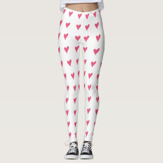 Modern Rosa Heart med vita prickar Mönster Leggings