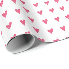 Modern Rosa Heart Mönster on White Presentpapper