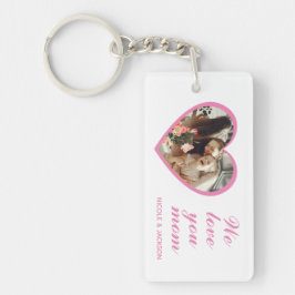 Modern Rosa Heart One Photo Namn Mors dag Nyckelring