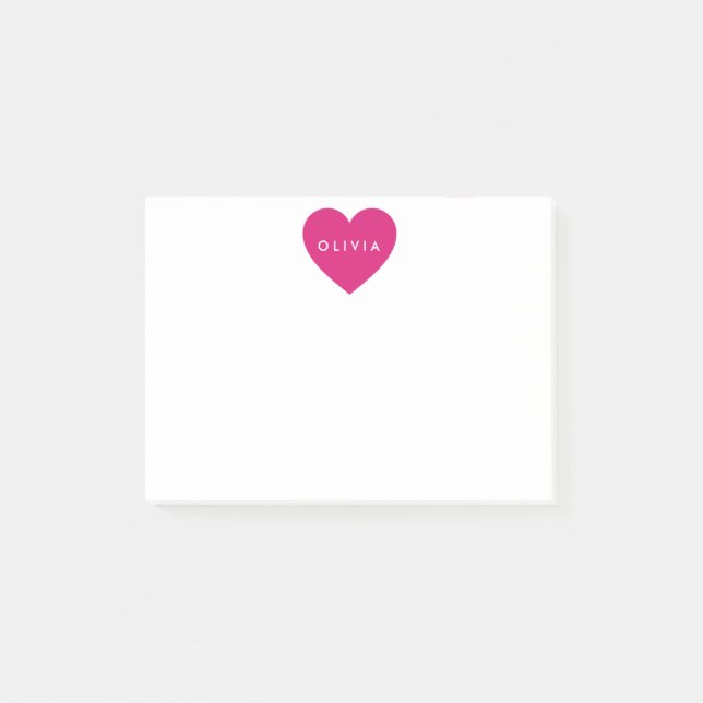 Modern Rosa Heart-Personlig Post-it Block (Framsida)