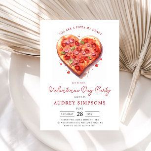Modern Rosa Heart Pizza Valentines Party Inbjudningar