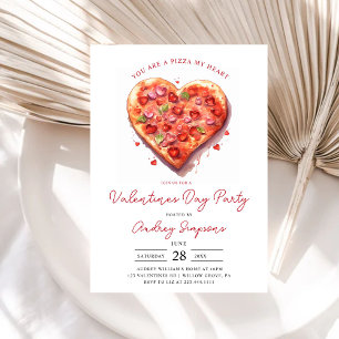 Modern Rosa Heart Pizza Valentines Party Inbjudningar