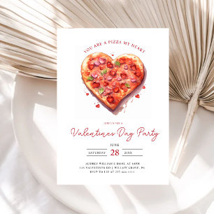 Modern Rosa Heart Pizza Valentines Party Inbjudningar