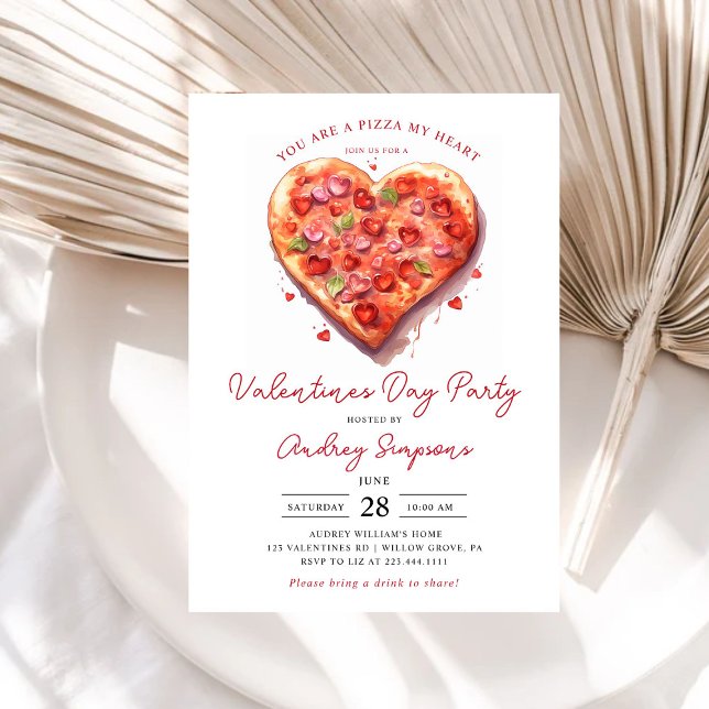 Modern Rosa Heart Pizza Valentines Party Inbjudningar (Skapare uppladdad)