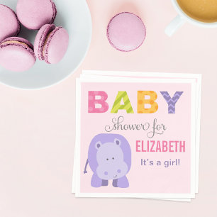 Modern Rosa Hippo Jungle Animal Baby Shower Pappersservett