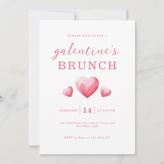 Modern Rosa Hjärtans Dag Galentine Brunch Inbjudningar (Framsida)