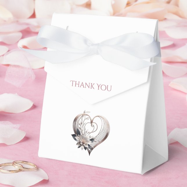 Modern Rosa Hjärtat med Blommor Bröllop Tack Presentaskar (Bröllop)