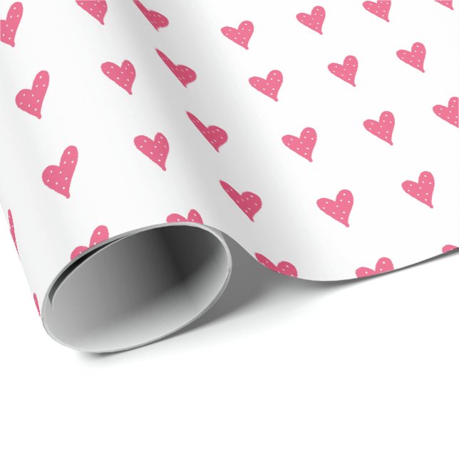 Modern rosa hjärtmönster på vit presentpapper (Rullad Hörn)