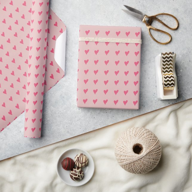 Modern Rosa Hjärtmönster Tjejig Presentpapper (Hantverk)