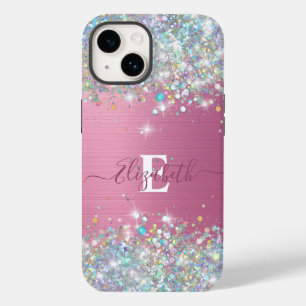 Modern Rosa HoloGraph Faux Glitter Monogram