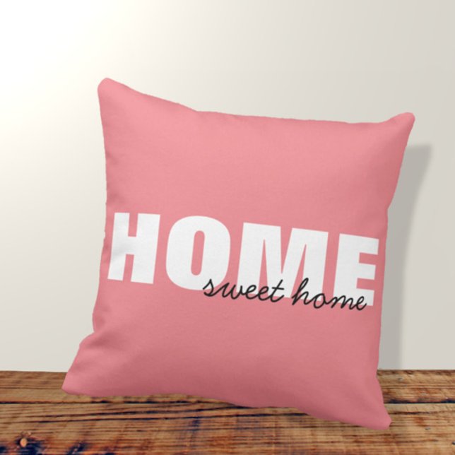 Modern Rosa Home Sweet Home Typography Design Kudde (Skapare uppladdad)