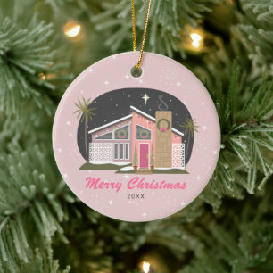 Modern Rosa House-julkeramik eller Julgransprydnad Keramik