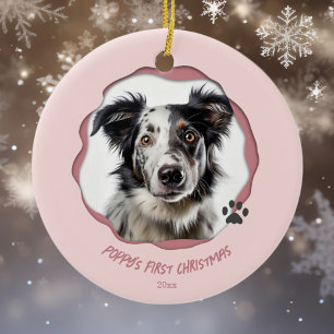 Modern Rosa Hund Första jul Julgransprydnad Keramik