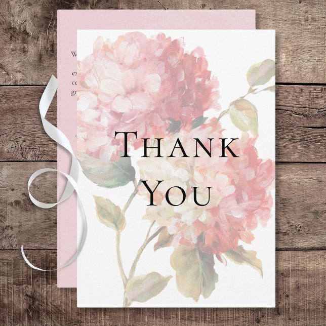 Modern Rosa  Hydrangea Bröllop Tack Kort (Modern Pink Blush Hydrangea Wedding Thank You Card)
