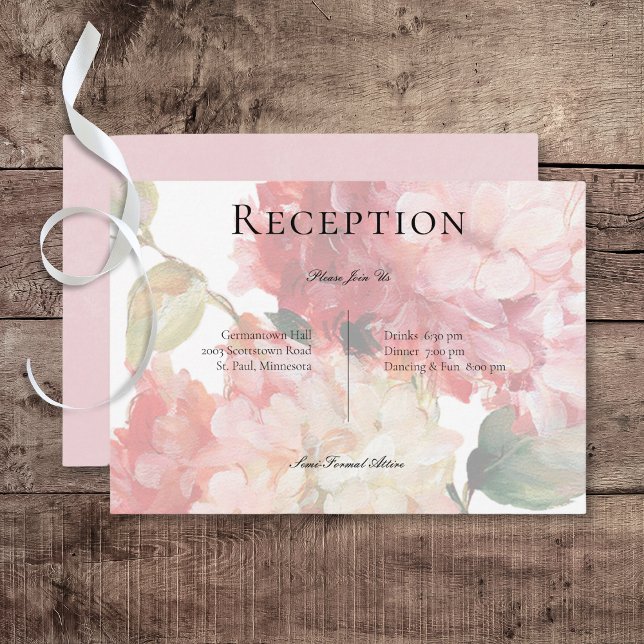 Modern Rosa  Hydrangea bröllopsmottagning Tilläggskort (Modern Pink Blush Hydrangea Wedding Reception Card)