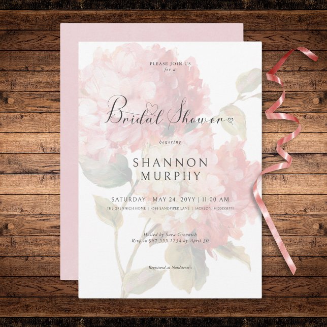Modern Rosa  Hydrangea-Möhippa Inbjudningar (Modern Pink Blush Hydrangea Bridal Shower Invitation)