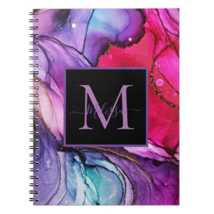 Modern Rosa i Eleganten, Lila, marmorerat monogram Anteckningsbok