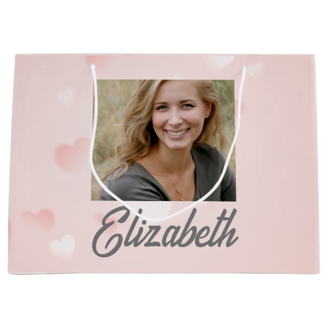 Modern Rosa i foto Namn Watercolor- Vita Hearter (Framsidan)