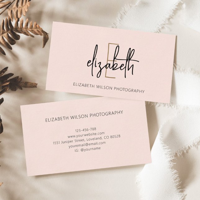 Modern  Rosa i Monogram Visitkort (Skapare uppladdad)