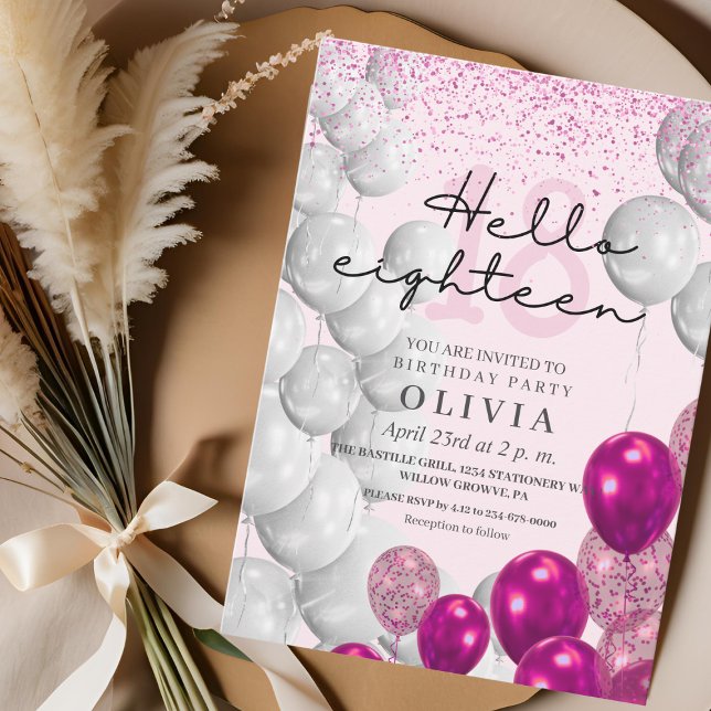 Modern Rosa i Ro 18:e födelsedag Glitter Inbjudningar (Skapare uppladdad)