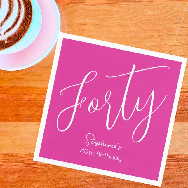 Modern Rosa i skript 40:e födelsedagen Party Pappersservett (Skapare uppladdad)