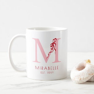 Modern Rosa Initial Chic Röd Ros Girly Monogram Kaffemugg