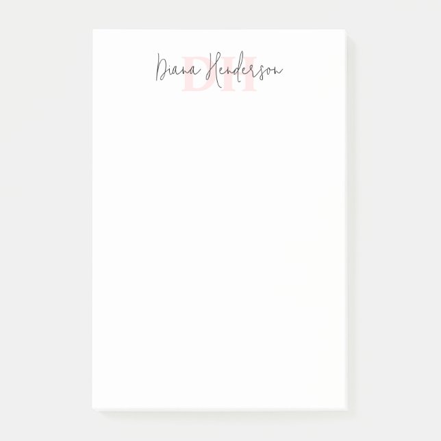 Modern Rosa Initial & Script Monogram Post-it Block (Framsida)
