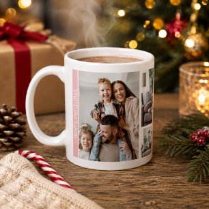 Modern Rosa Jul 5 Bilder Collage Familj Kaffemugg