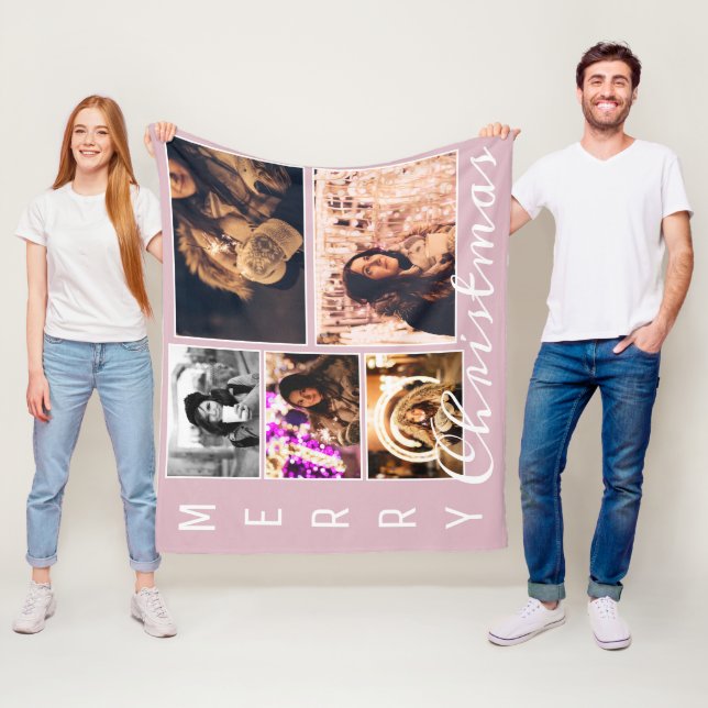 Modern  Rosa jul 5 Fotokollage Fleecefilt (På plats)