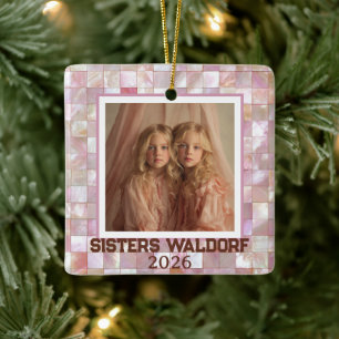 Modern Rosa Jul Foto Systrar Julgransprydnad Keramik