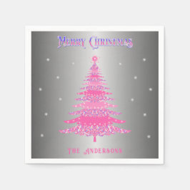 Modern Rosa Julgran Anpassat namn Silver Foil Pappersservett