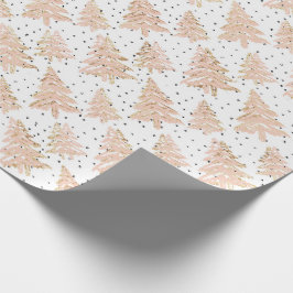 Modern Rosa Julgran & Guld Glitter-Mönster Presentpapper