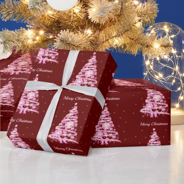 Modern Rosa Julgran Red Presentpapper (Helgdagar)