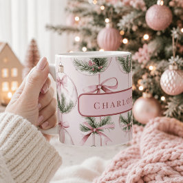 Modern Rosa Julgransprydnad Personlig Mugg