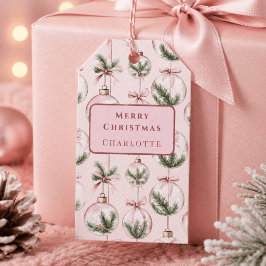 Modern Rosa Julgransprydnad Presentkort Presentetikett
