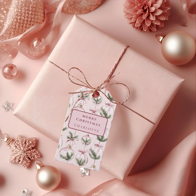 Modern Rosa Julgransprydnad Presentkort Presentetikett (Skapare uppladdad)
