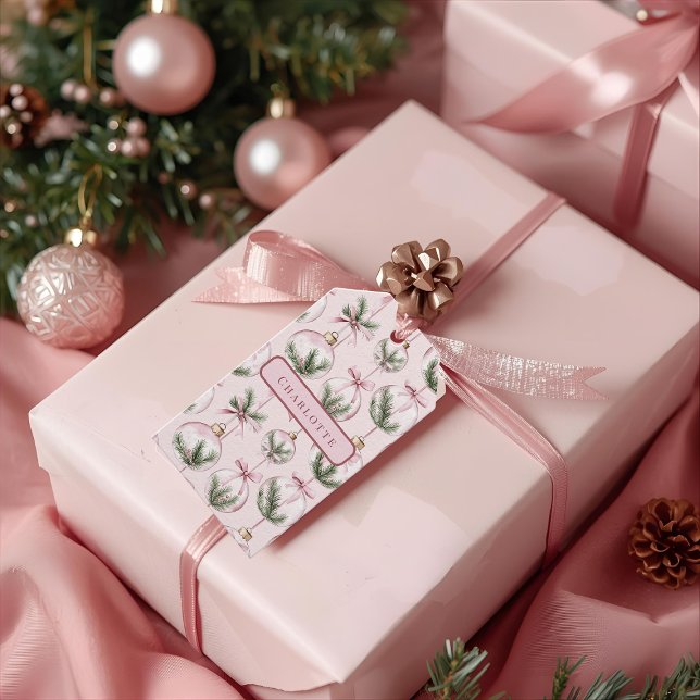 Modern Rosa Julgransprydnad Presentkort Presentetikett (Skapare uppladdad)