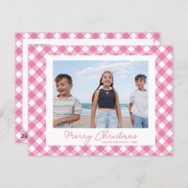 Modern Rosa julkort Gingham Photo Postcard Helg Vykort