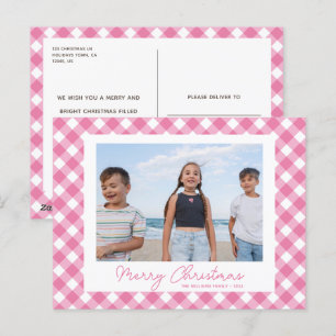 Modern Rosa julkort Gingham Photo Postcard Helg Vykort
