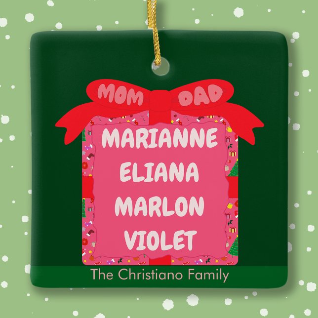 Modern Rosa Julpresent Ornament (Christmas Present Ornament)