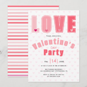 Modern rosa KÄRLEK hjärta Valentines day party Inbjudningar