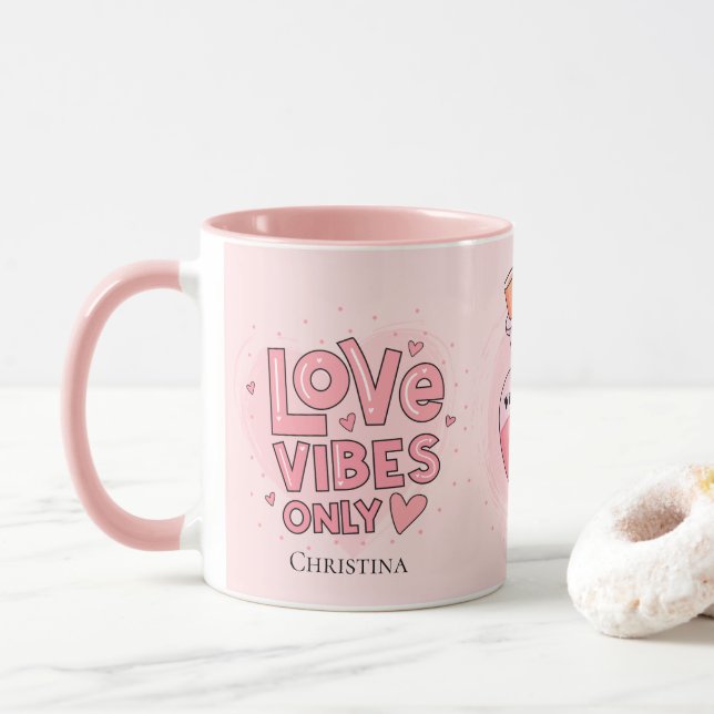 Modern Rosa Kärleksvibbar Endast Kärleksposition N Mugg (Med munk)