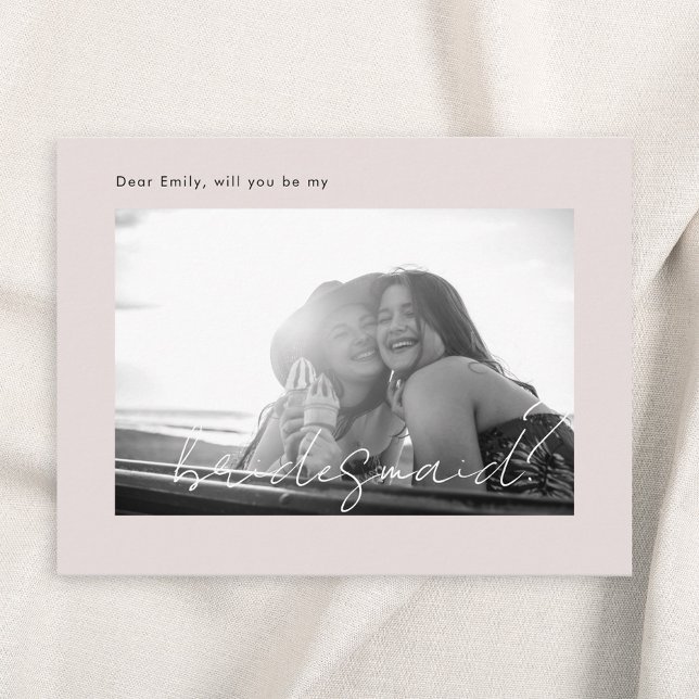 Modern Rosa kommer du att bli mitt Bridesmaid Foto Inbjudan Vykort (Skapare uppladdad)