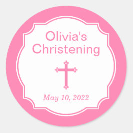 Modern Rosa Kor Christening Baptism Runt Klistermärke